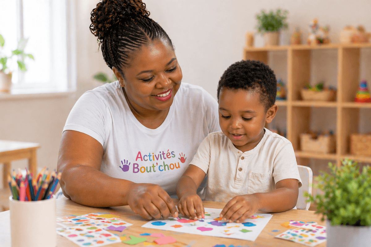 Delphine, professionnelle de la petite enfance, avec un enfant
